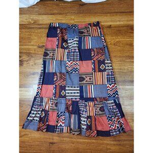 Vintage Brattle Square Patch Work Prairie Maxi Skirt Size 8 Hippie Groovy Boho